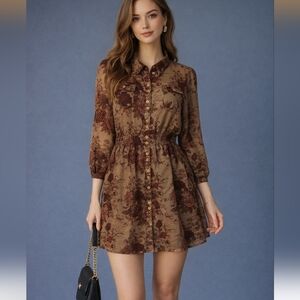 BLUE BIRD Floral Button Down Tunic Micro Dress